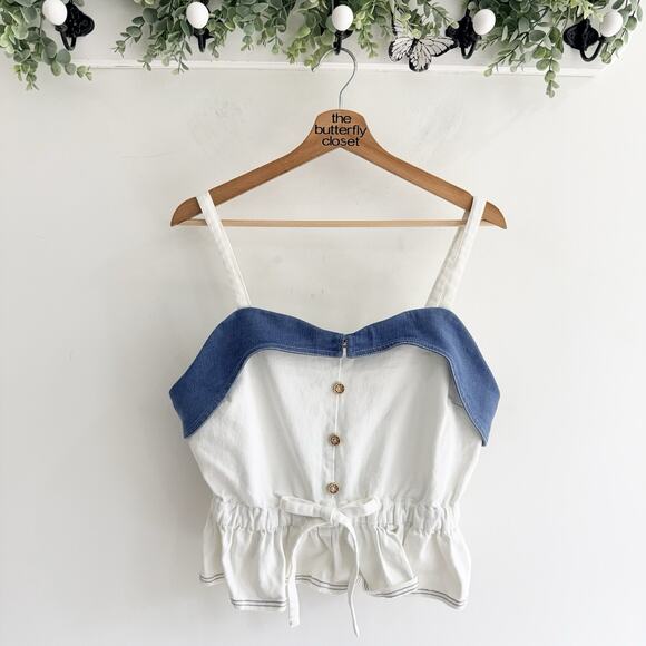 Anthropologie Tops - Anthropologie Line & Dot Kay Colorblock Denim Peplum babydoll Top M 134852 NEW
